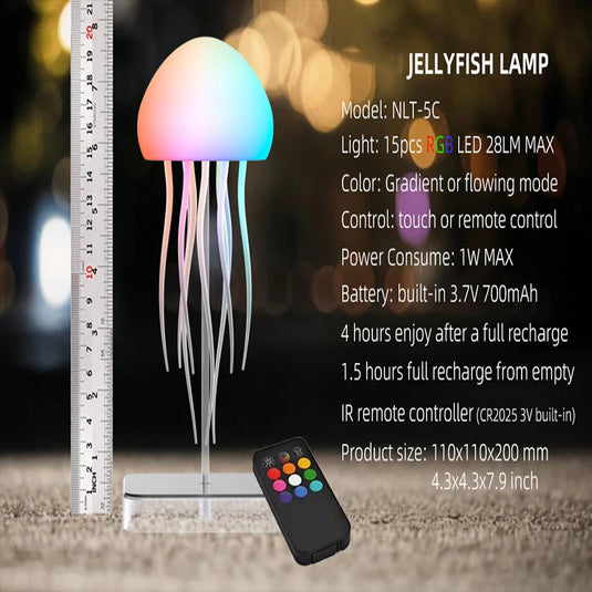 Rechargeable LED Jellyfish Lamp with Remote | Calming Mood Night Light