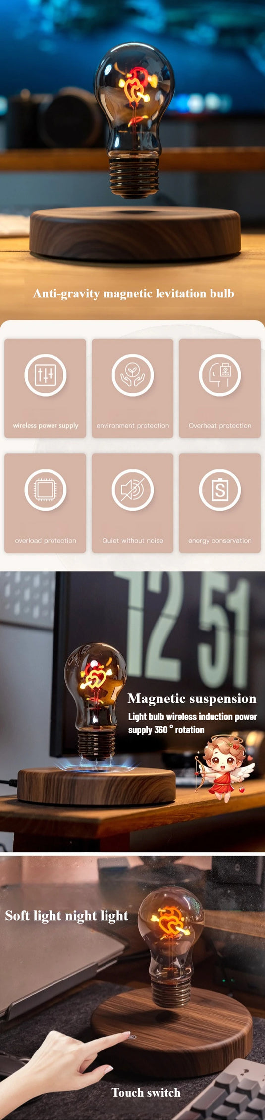 Magnetic Levitating 360° Rotation Light Bulb Lamp For Home Office Desk Decoration